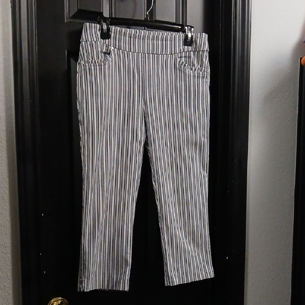 Bella Rose Closet Black & White Striped Pull-On Capri Pants